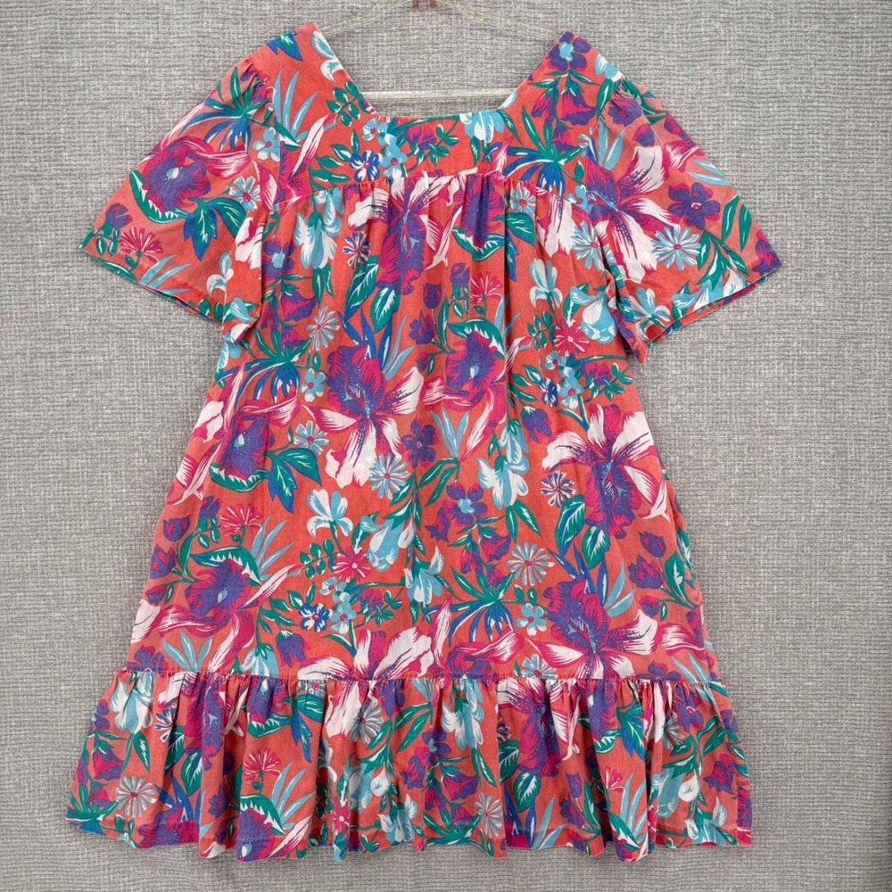 Vintage Floral Muu Muu House Dress Womens XL Pink Blue Ruffle Cottage